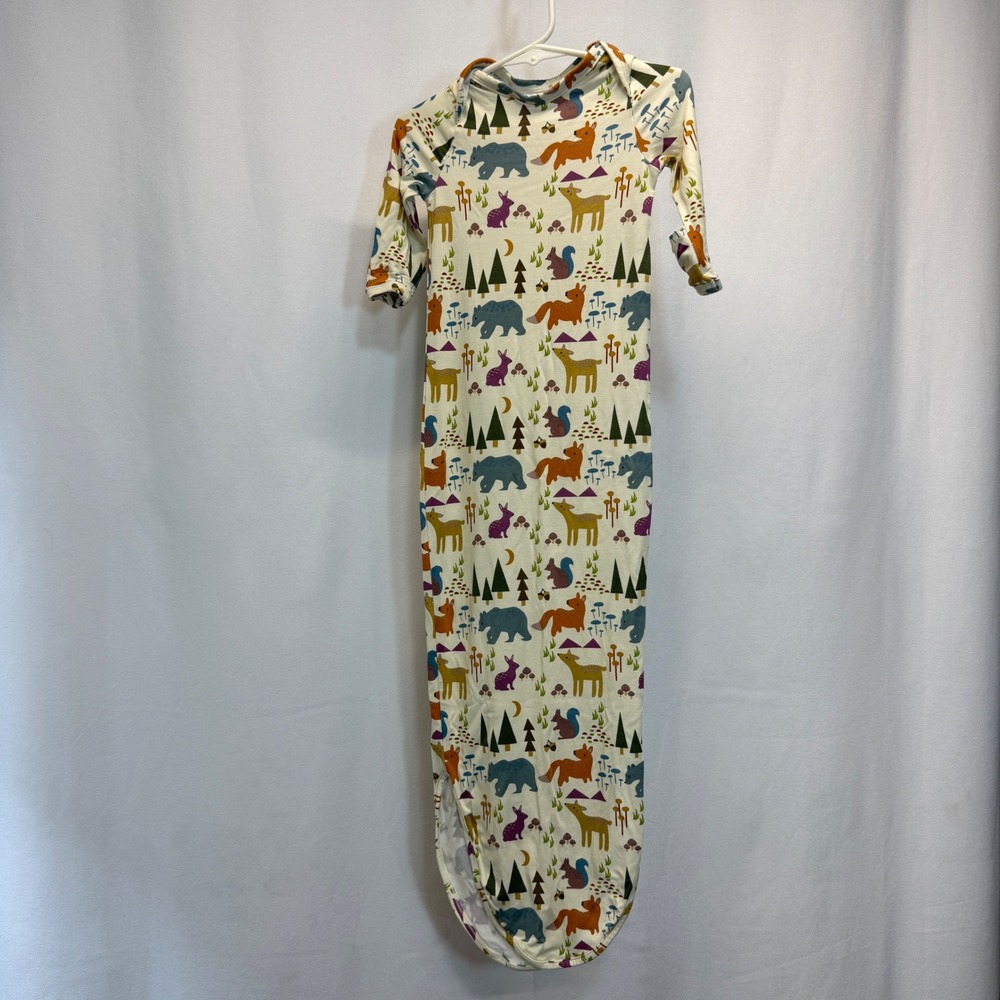Emerson and Friends Newborn Woodland Animal Bamboo Knotted Gown Cream PQ002